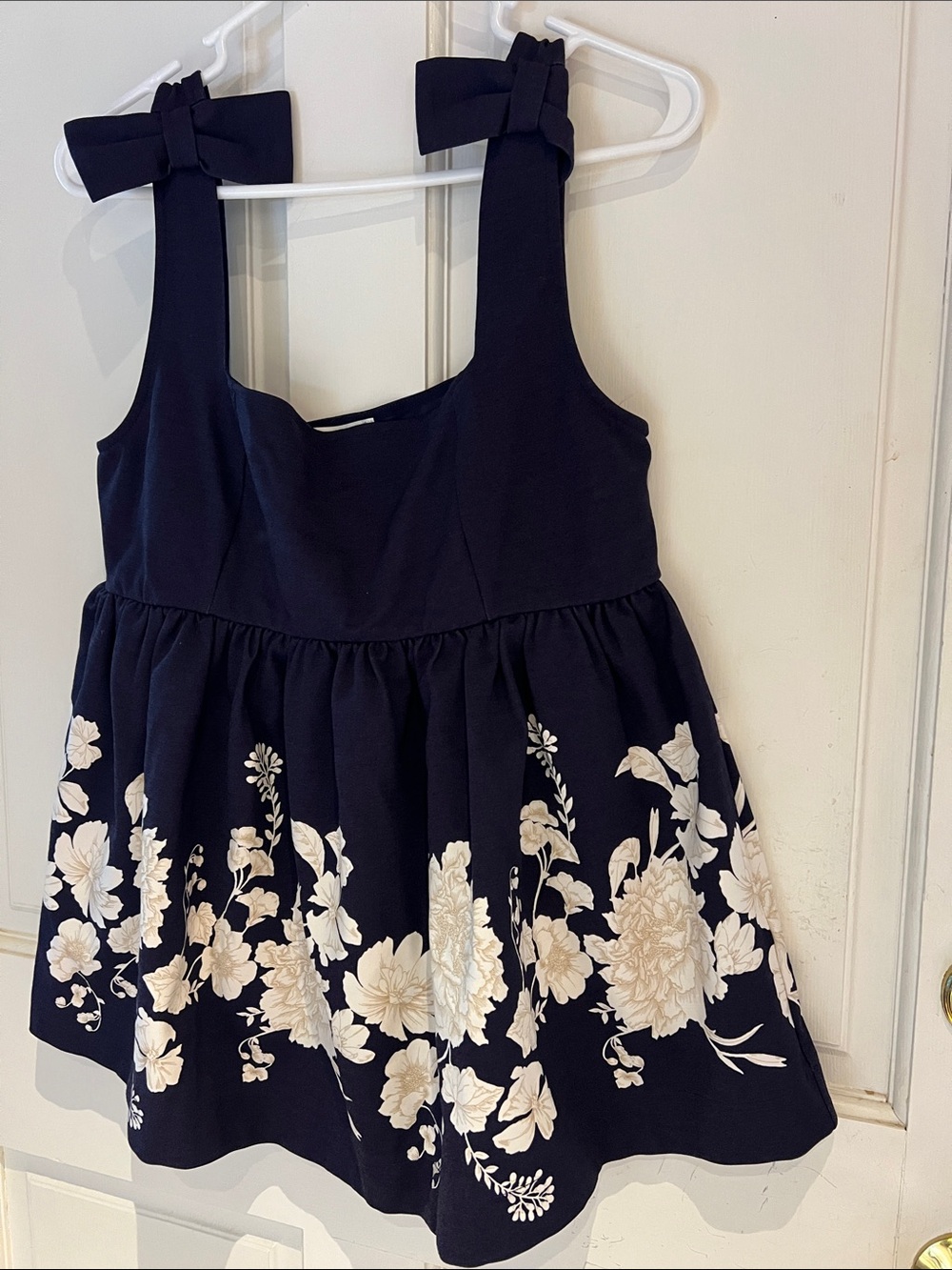 Navy Floral Bow-Shoulder Formal Top for Women NWOT